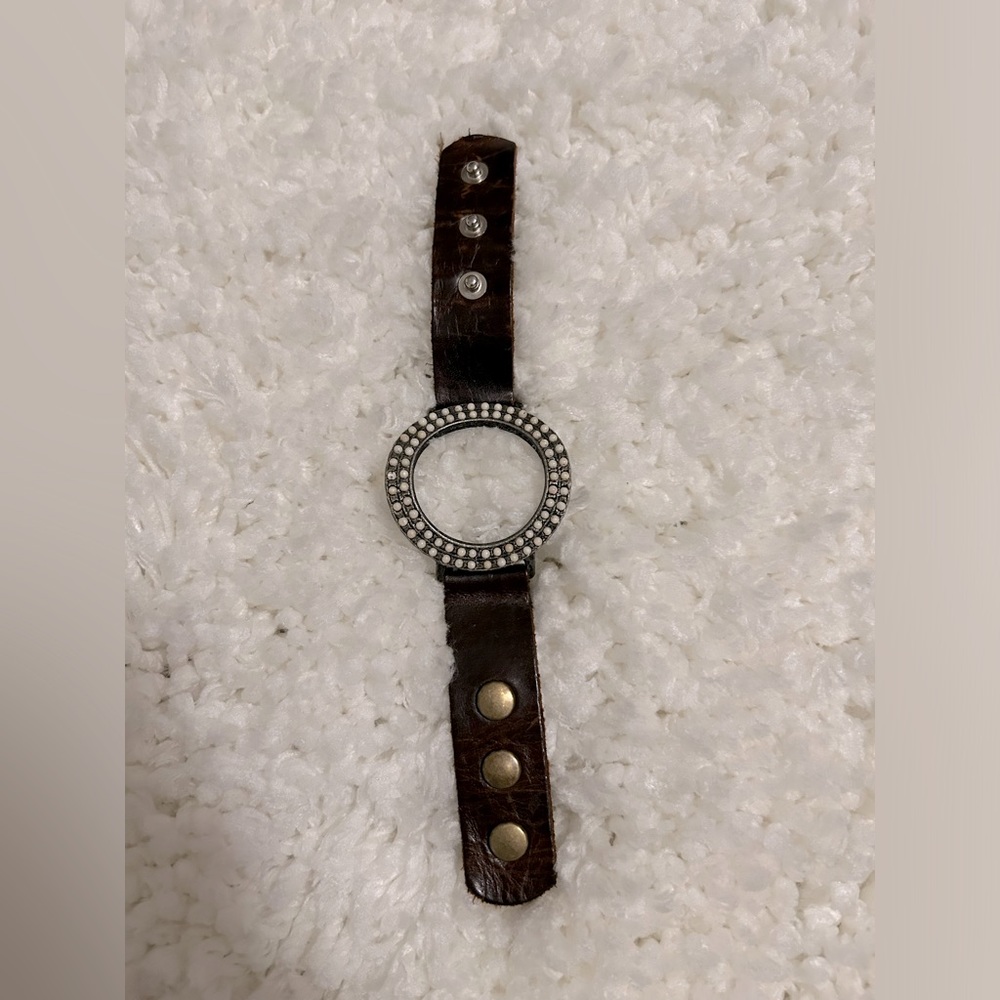 Rebel Designs Leather Cuff Bracelet with White Stones